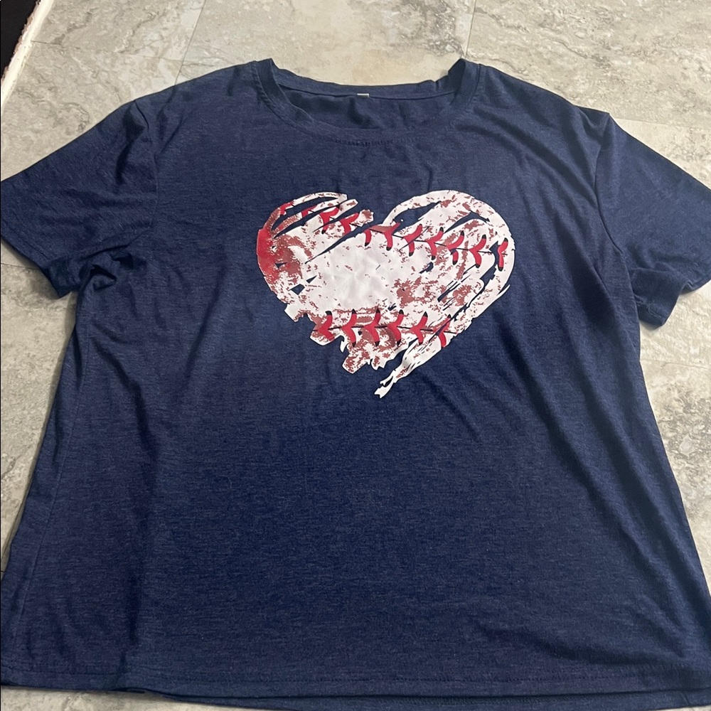 Women's Navy Blue Heart Baseball Tee